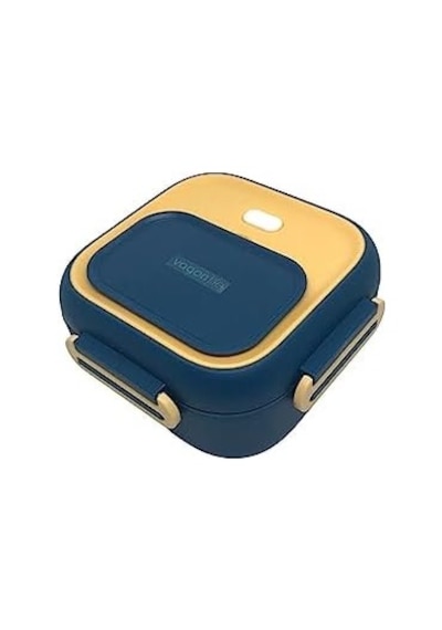 Bento 500ml Lunchbox Tek Katlı Çelik Sefer Tası Yemek Kutusu Lacivert-sarı Bakır