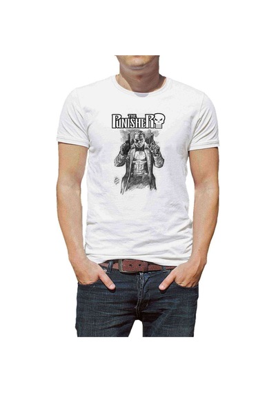 The Punisher Frank Castle Baskılı Beyaz Erkek Tshirt