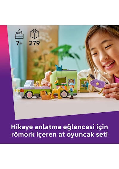 LEGO®  Friends At ve Tay Römorku Oyuncağı 42695-7 Yaş ve Üzeri Çocuklar için Minifigür İçeren Yaratıcı Oyuncak Yapım Seti(279Parça)