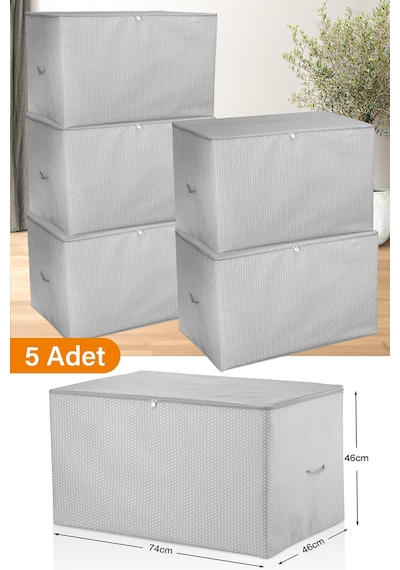 Serstil 5 Adet - Büyük Boy Gri Benekli Hurç - 74 X 46 X 46 Cm