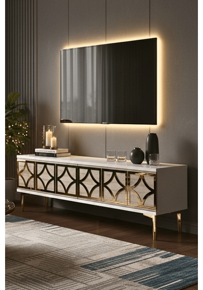 Tsa1237btg - Lemtv120 Tv Stand, Tv Sehpası Beyaz - Traverten - Gold 120cm Tsa1237btg - Lemtv120 Tv Stand, Tv Sehpası Beyaz - Traverten - Gold 120cm