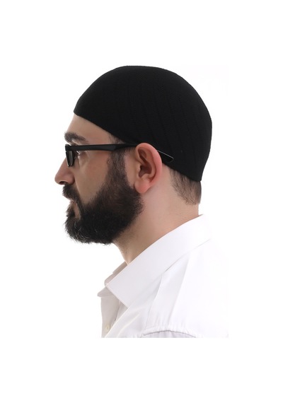 Siyah Kışlık Çapraz Desenli Dokuma Takke Siyah