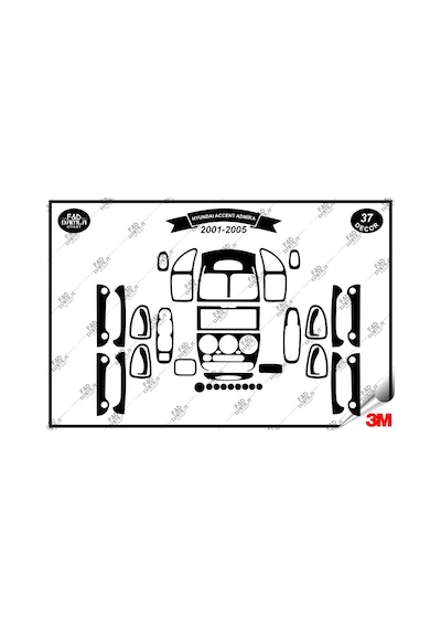 Hyundai Accent Admira 2001-2005 Torpido Konsol Trim Göğüs Maun Kaplama Set 37 Parça Siyah