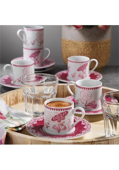 Rüya 12 Parça 6 Kişilik Kahve Fincan Takımı 9743 Pembe
