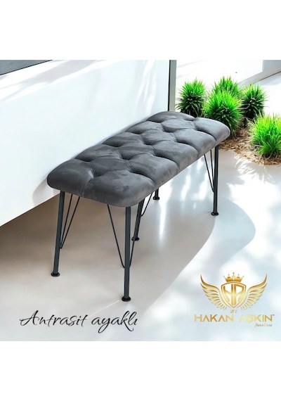 By Hakan Aşkın Antrasit Renk Metal Ayaklı Babyface Puf & Bench Koyu Füme 2025 Bbf Koyu Füme