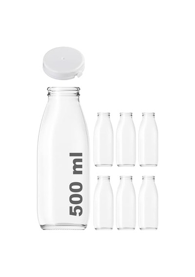 500 Ml Şeffaf Sürahi Süt, Ayran, Su, Limonata, Meşrubat Şişesi 500 Cc Yırtmalı Kapaklı Cam Şişe 6 Adet 6, Be