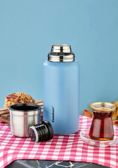 1 Litre Çift Katlı Çelik Termos-24 Saat Sıcak, 48 Saat Soğuk, Kamp, Piknik, Ofis, Seyahat Turkuaz