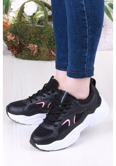 Fort 2107 Lmb Rahat Hafif Kalın Taban Sneaker Kadın Spor Ayakkabı Siyah - Pembe