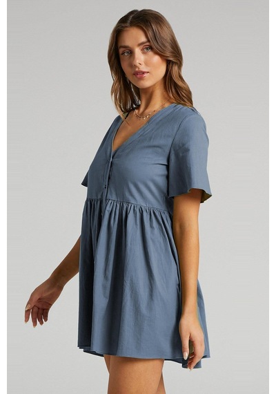 Madmext İndigo Düğmeli Mini Elbise Mg1621-indigo İndigo