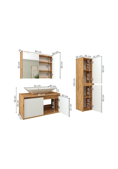 Banos Roomart Lavabolu Ahşap-Mat Beyaz Mdf 85 Cm Banyo Dolabı+A.. Beyaz Banos Roomart Lavabolu Ahşap-Mat Beyaz Mdf 85 Cm Banyo Dolabı+A.. Beyaz