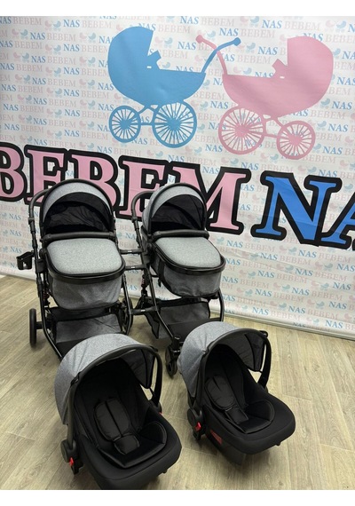 Bebemnas İkiz Yanyana Ayrılıp Birleşen Travel Bebek Arabası + 2 Adet Puset Dahil Tam Set