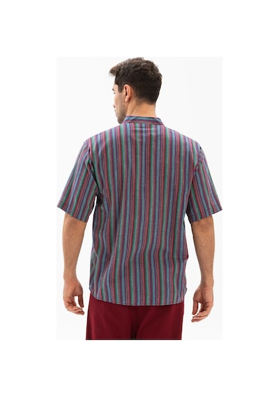 Kısa Kol Şile Bezi Hakim Yaka Erkek Tshirt Mor Çizgili 3072