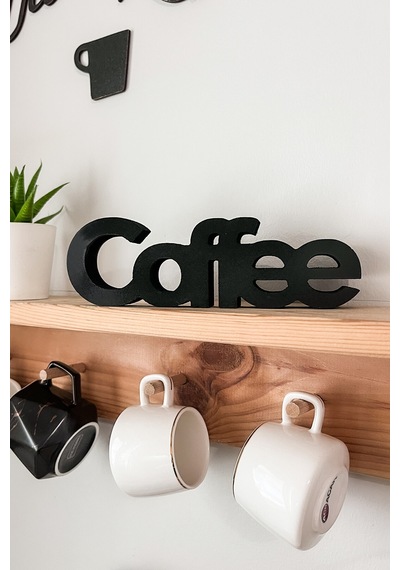 Dekoratif Mat Siyah Coffee Yazısı - Kahve Köşesi Aksesuarı 18 Cm