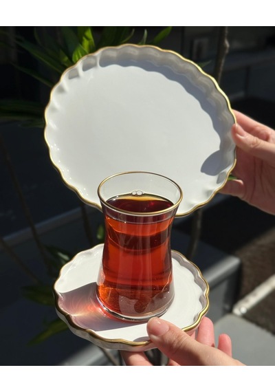18 Parça Modern Daisy Pasta Çay Saati Seti-4369 Beyaz