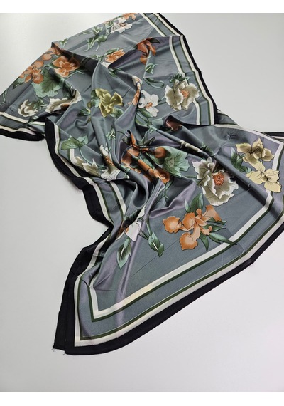 Miorel Scarfs Yeni Sezon Çiçek Desen Vual İpek Şal Fular Silk Scarfs Shawl Hijab Gri