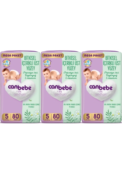 Canbebe Bebek Bezi Beden:5 11-18kg Junior 240 Adet Mega Aylık F 5 Numara