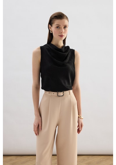 Sateen Degaje Yaka Bluz - Siyah-136752 Siyah
