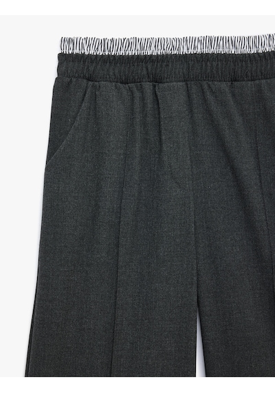Koton Beli Lastikli Cepli Viskon Karışımlı Geniş Paça Pantolon Antrasit 7wkg40007aw