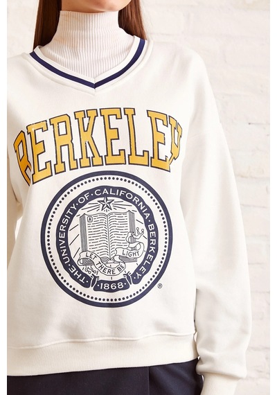 H1 Style V Yaka Oversize Sweatshirt Beyaz