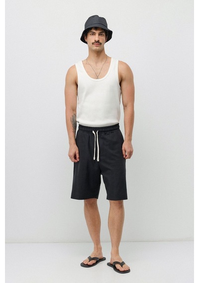 Vamos Basic Oversize Keten Şort Siyah