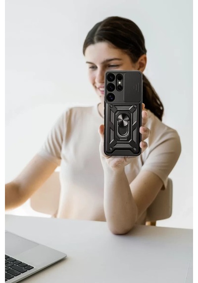 Newface Samsung Galaxy S25 Ultra Kılıf Pars Lens Yüzüklü Silikon - Lacivert