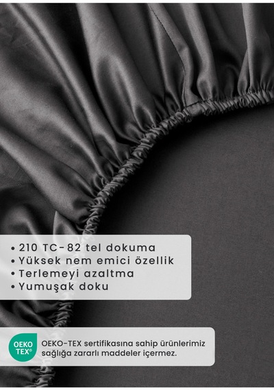 Bella Maison %100 Pamuk Saten Supreme Basic Tek Kişilik Lastikli Çarşaf Antrasit 100x200x35 Cm Antrasit