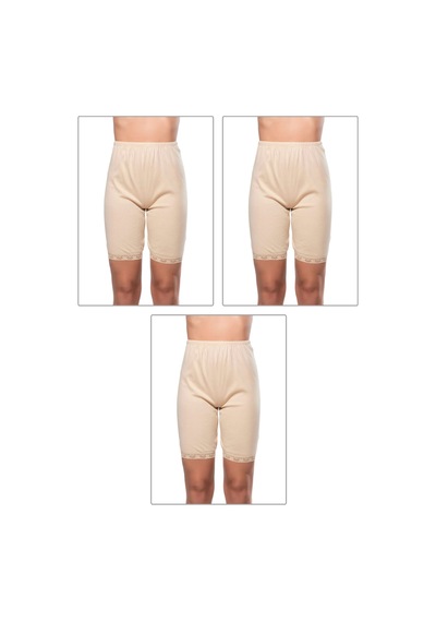 Özkan Underwear Özkan 0114 3'lü Paket Kadın %100 Pamuklu Ağlı Model Ribana Esnek Rahat Kalıp Yumuşak Paçalı Diz Üstü Kısa Tayt Ten