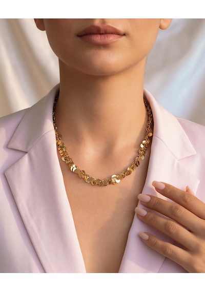 Sıralı Arpa Pullu Model Altın Kaplama Kolye Gold