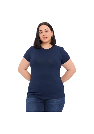 Disentis Büyük Beden Bisiklet Yaka Kısa Kollu Viskon Lacivert Body Lacivert