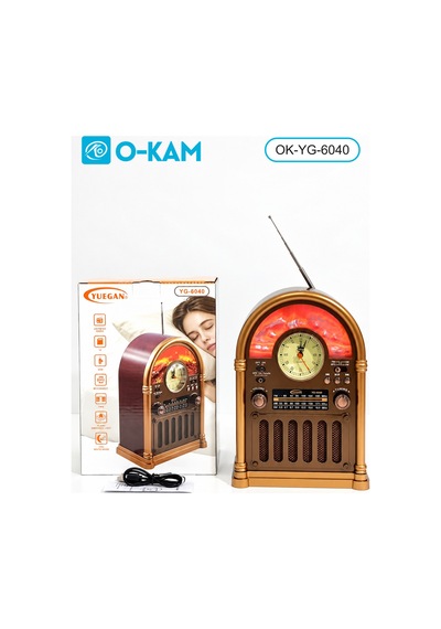 O-kam Ok-6040 Bluetooth Saatli Şömine Efektli Şarjlı Retro Radyo