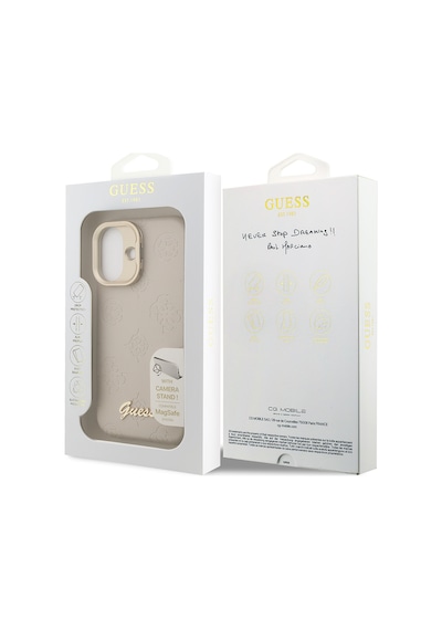 Apple Uyumlu iPhone 16 Kılıf Guess Lisanslı M-safe Şarj Özellikli Kamera Standlı Pu Deri Peony Kapak Bej