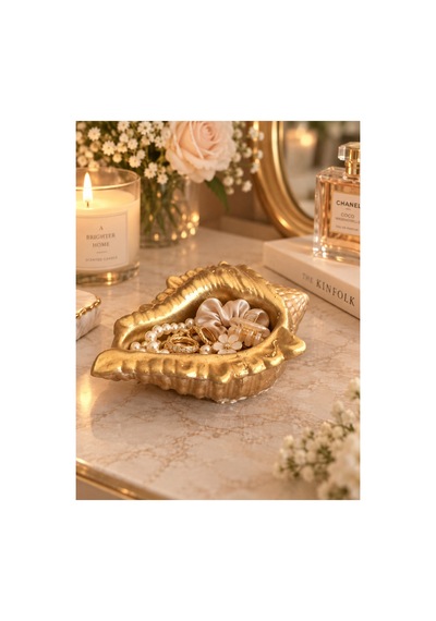 Dekoratif Deniz Kabuğu Takı Tabağı Takı, Toka Ve Aksesuar Düzenleyici Polyester 18 X 11 Cm Altın