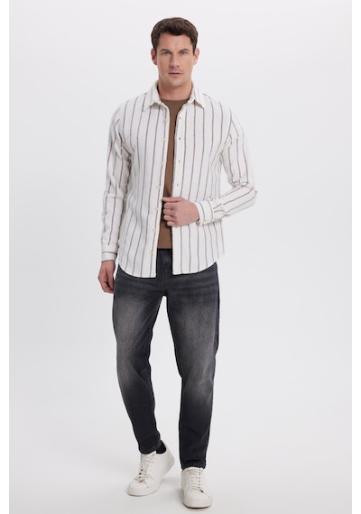 Tudors Erkek Slim Fit Dar Kesim Yaka Düğmeli Çizgili Oduncu Gömlek-41899 Çok Renkli
