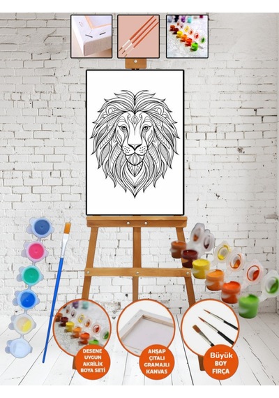 Kanvas Tuval Mandala Aslan Boyama 25x35 Tuval Boya Seti Çocuk Hobi