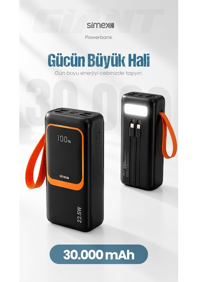 Simex S-36 Giant 30.000 Mah Prime Dijital Göstergeli Hızlı Şarj Powerbank