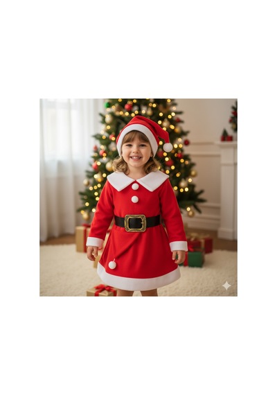 Pazarız Pembecin Kırmızı Kız Bebek Noel Baba Şapkalı Yılbaşı Takımı Kırmızı