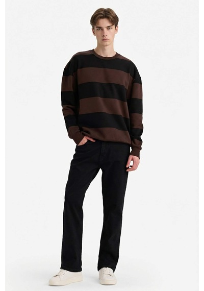Defacto Boxy Fit Bisiklet Yaka Çizgili Sweatshirt A9066ax25aubn192 Kahve-bn192