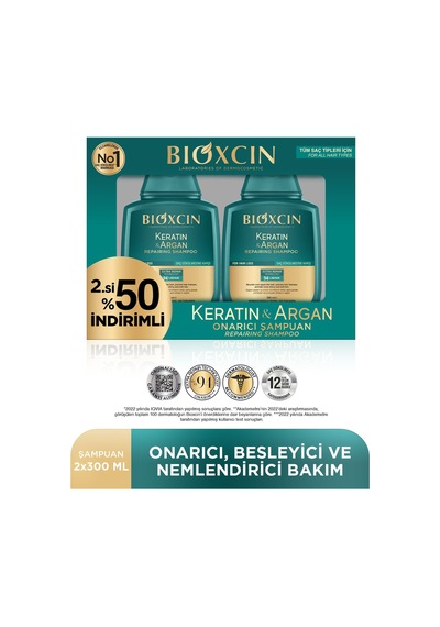 Keratin & Argan Onarıcı Şampuan 300 Ml - Yıpranmış Ve Hasar Görmüş Saçlar 2 Li Avantaj Set-