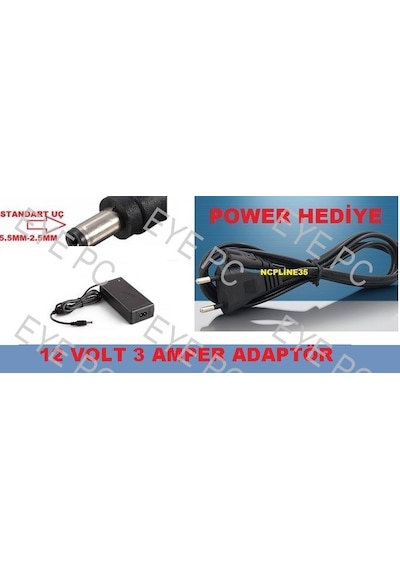 Bilgisayar Mönitör Güç Adaptörü 12v 3 Amper