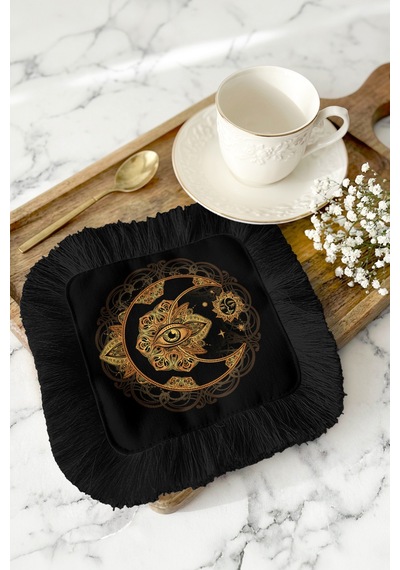 Mistisizm Lüks Ay Göz Saçaklı Sunum Peçetesi - Gotik Bohem Siyah Altın Renkli Bardak Altlığı Mendil Gün Doğumu Lila Mistisizm Lüks Ay Göz Saçaklı Sunum Peçetesi - Gotik Bohem Siyah Altın Renkli Bardak Altlığı Mendil Gün Doğumu Lila