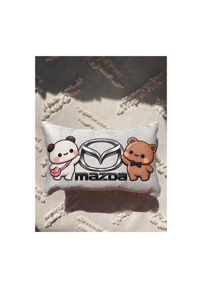 Bubblyo Mazda Temalı Dekoratif Oto Yastığı Sevimli Çift Tasarım Beyaz Beyaz
