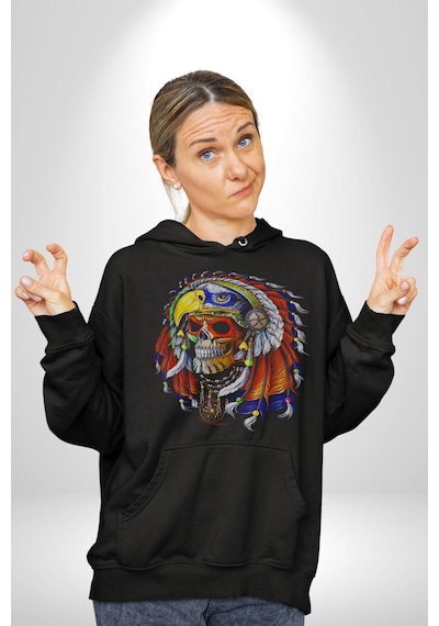 Kızıl Derili Kuru Kafa Düş Kapanı Kadın Erkek Siyah Kapüşonlu Sweatshirt Hoodie Siyah