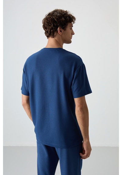 Air Jones Tommy Life Parlament Waffle İnterlok Yüzeyi Dokulu Oversize Fit Basic Erkek T-shirt - 88380 Parlament