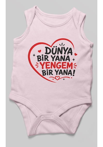 Morivokids Dünya Bir Yana Yengem Bir Yana Sıfır Kol Bebek Zıbını %100 Pamuk Bebe Pembe