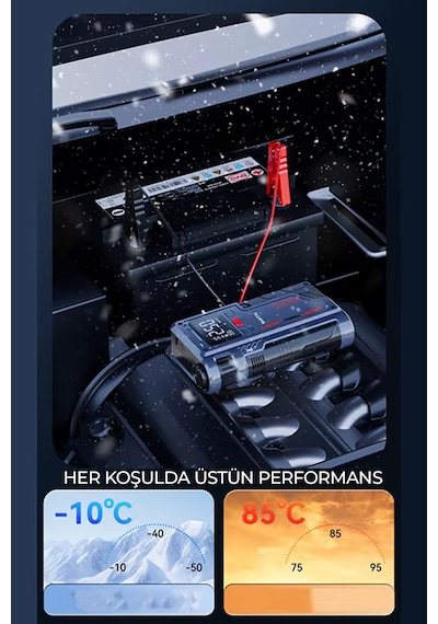 Robo Süper 4'lü Şarjlı Akü Ateşleyici Lastik Şişirici Powebank Led Işık 150psi Yüksek Basınçlı Gri