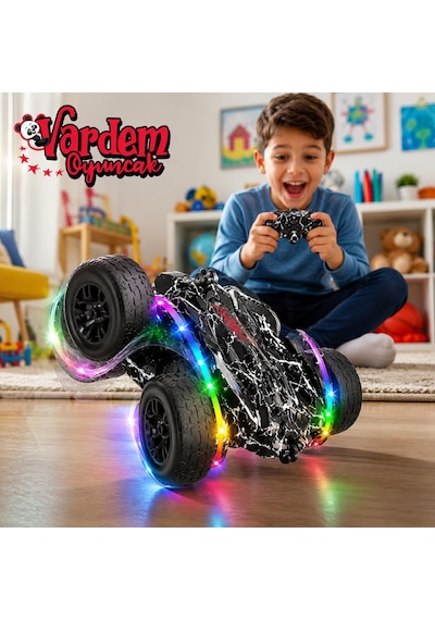 Vardem Uzaktan Kumandalı Renkli Akrobat Araba, Full Fonksiyon 2.4g Çift Yönlü Şarjlı Rc Araç, Işıklı Dönen Tekerlekli Stunt Oyuncak Araba, Çocuklar İçin Kumandalı Akrobatik Araba H01-h02-h03 Siyah Açık Pembe