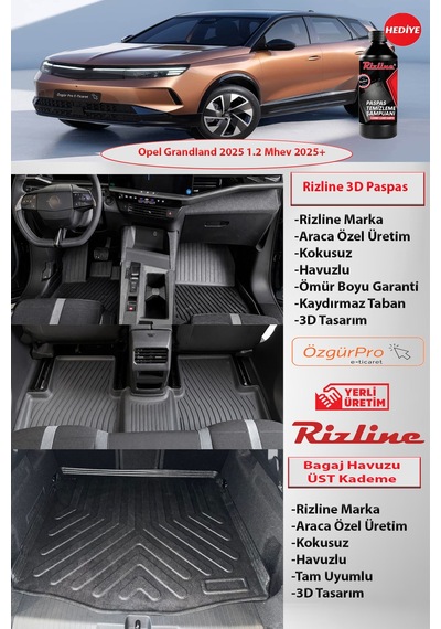 Rizline Opel Grandland 2025 Ve Sonrası 1.2 Hybrit Mhev 9d Premıum Paspas 3d Üst Bagaj Havuzu Set