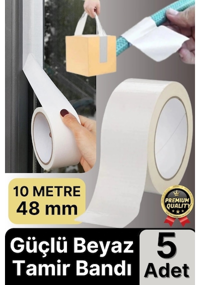 5 Adet Ekstra Güçlü Dayanıklı Su Geçirmez Sızdırmaz Yalıtım İzolasyon Beyaz Tamir Bandı 10 Mt 48 Mm