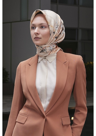 Poanes Bahar Dalı Desenli Twill İpek Eşarp Açık Pembe - Pembe