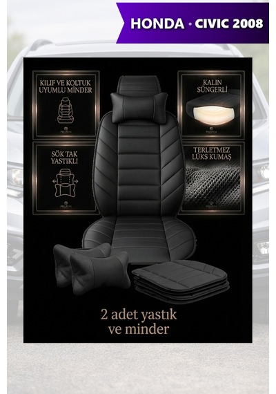 Civic 2008 Uyumlu Siyah Renk Premium Lüks 2 Adet Minder Ve Yastık